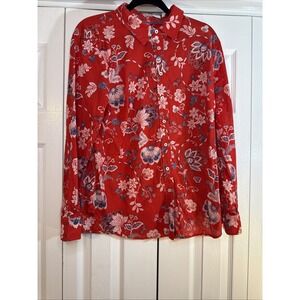 Talbots Shirt Women's Large Button Floral Colorful Artsy Boho Flower Lightweight